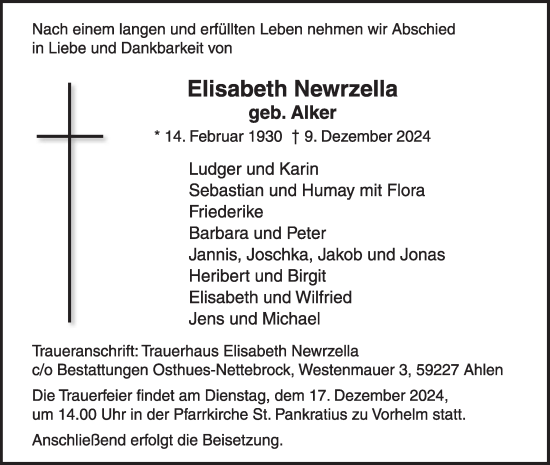 Traueranzeige von Elisabeth Newrzella von Die Glocke