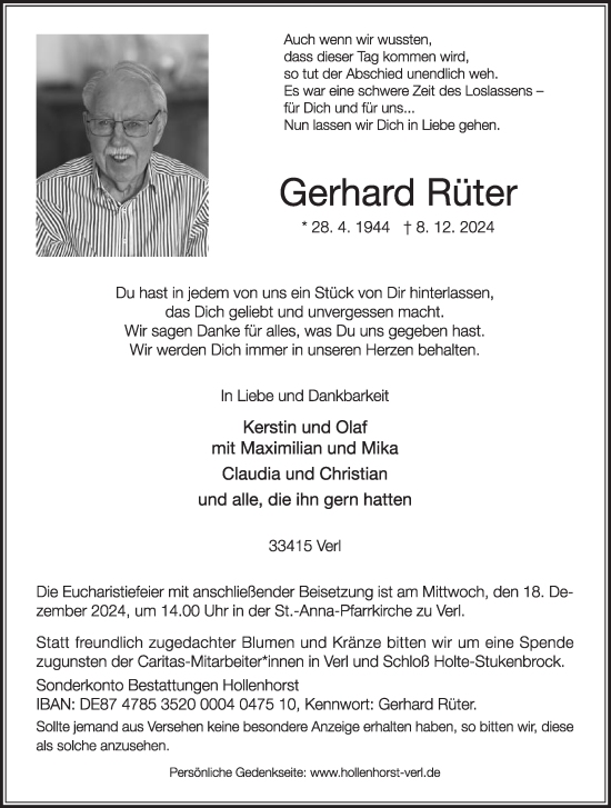 Traueranzeige von Gerhard Rüter von Die Glocke