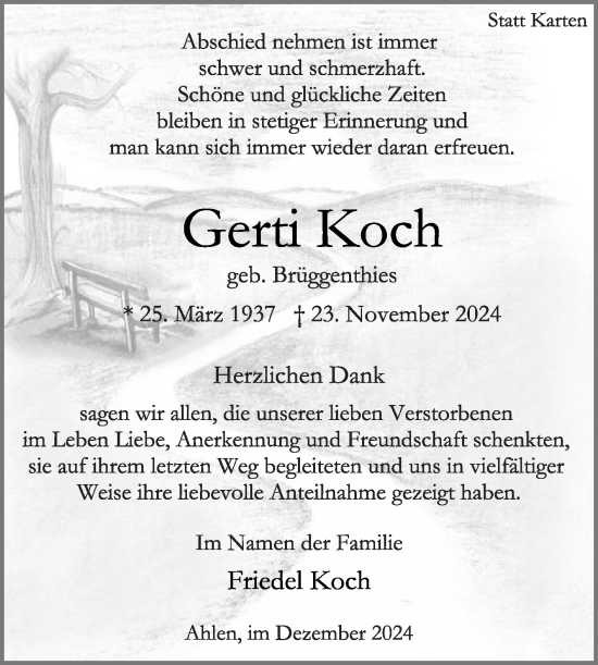 Traueranzeige von Gerti Koch von Die Glocke