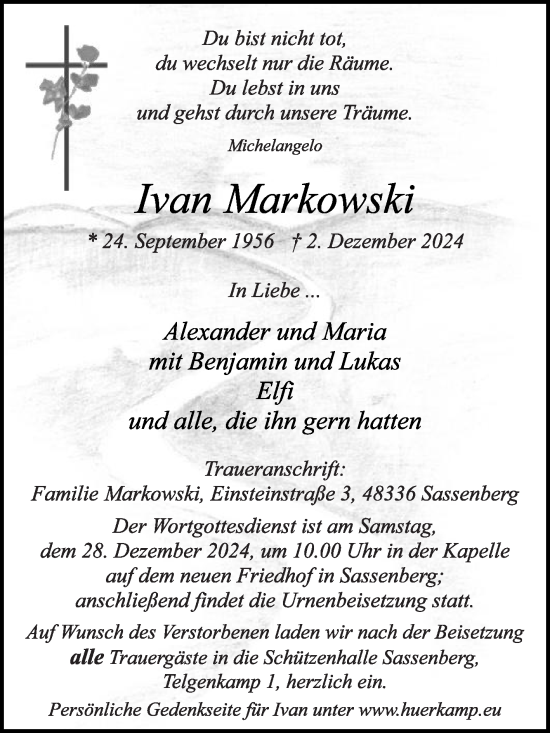 Traueranzeige von Ivan Markowski von Die Glocke