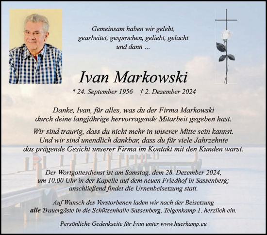 Traueranzeige von Ivan Markowski von Die Glocke