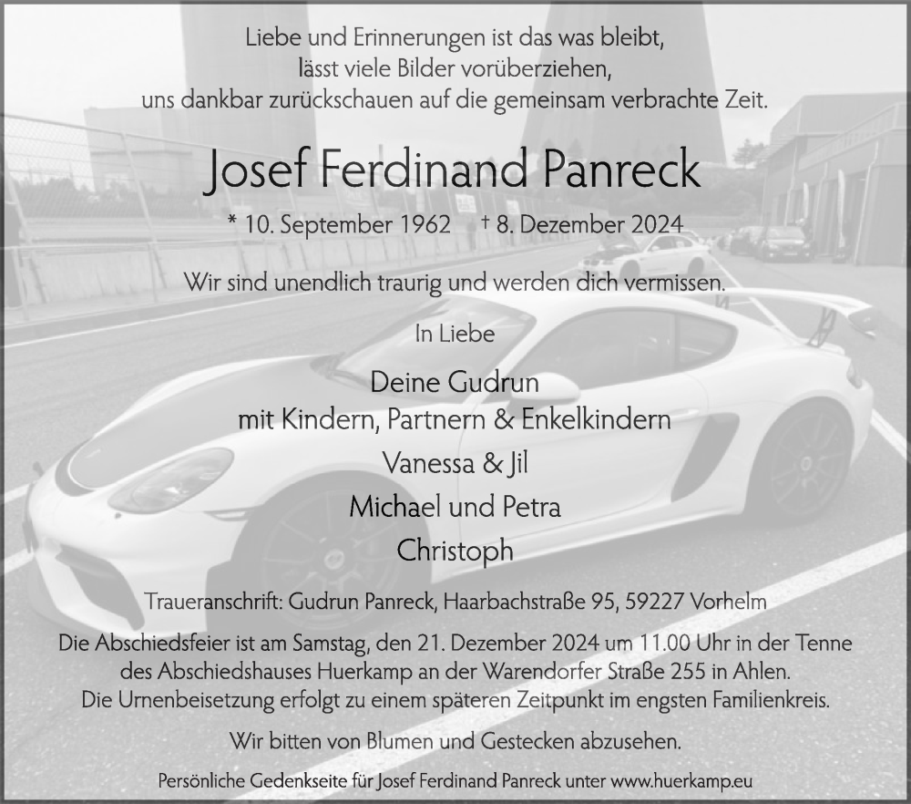  Traueranzeige für Josef Ferdinand Panreck vom 14.12.2024 aus Die Glocke