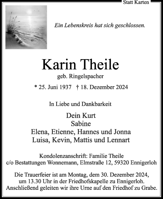 Traueranzeige von Karin Theile von Die Glocke