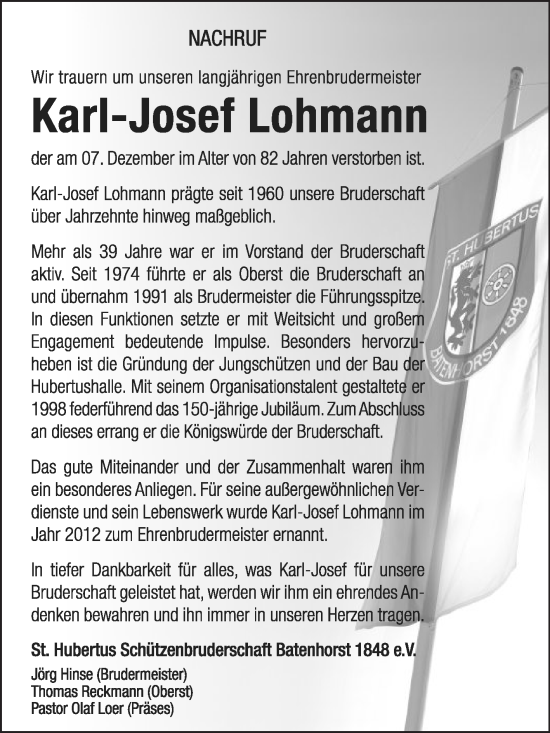 Traueranzeige von Karl-Josef Lohmann von Die Glocke