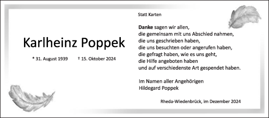 Traueranzeige von Karlheinz Poppek von Die Glocke