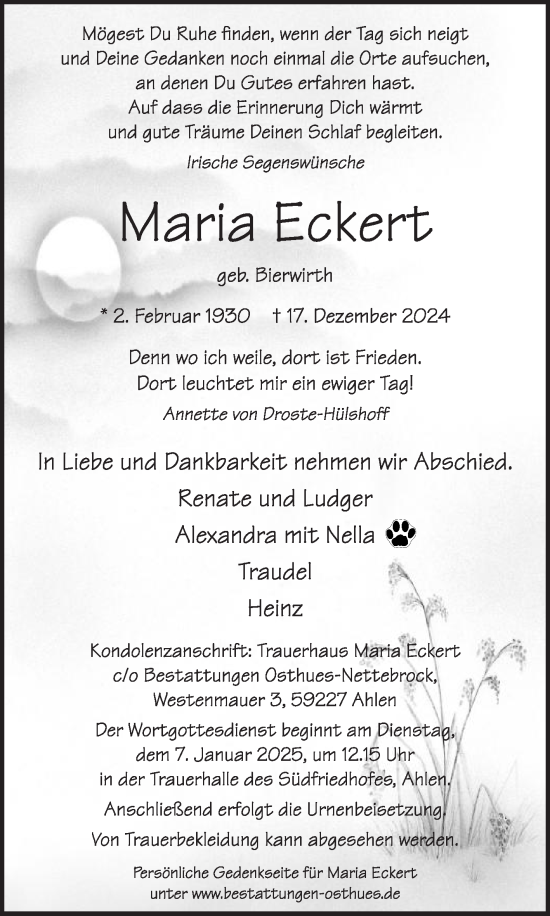 Traueranzeige von Maria Eckert von Die Glocke