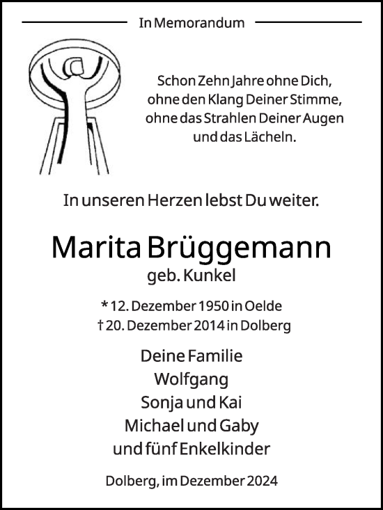 Traueranzeige von Marita Brüggemann von Die Glocke