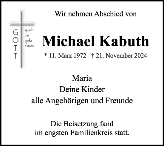 Traueranzeige von Michael Kabuth von Die Glocke