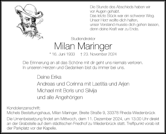 Traueranzeige von Milan Maringer von Die Glocke