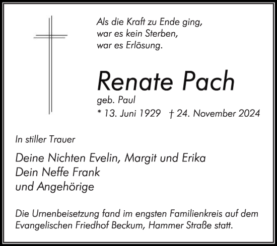 Traueranzeige von Renate Pach von Die Glocke