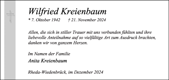 Traueranzeige von Wilfried Kreienbaum von Die Glocke