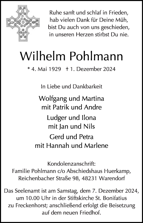 Traueranzeige von Wilhelm Pohlmann von Die Glocke