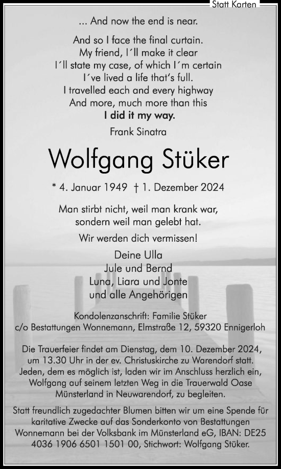 Traueranzeige von Wolfgang Stüker von Die Glocke