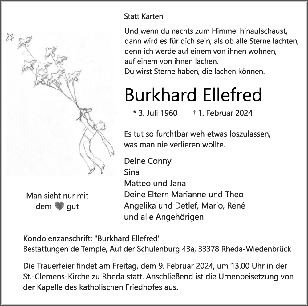  Traueranzeige für Burkhard Ellefred vom 05.02.2024 aus Die Glocke