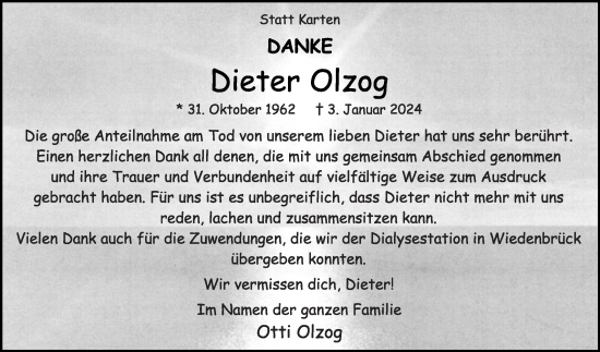 Traueranzeige von Dieter Olzog von Die Glocke