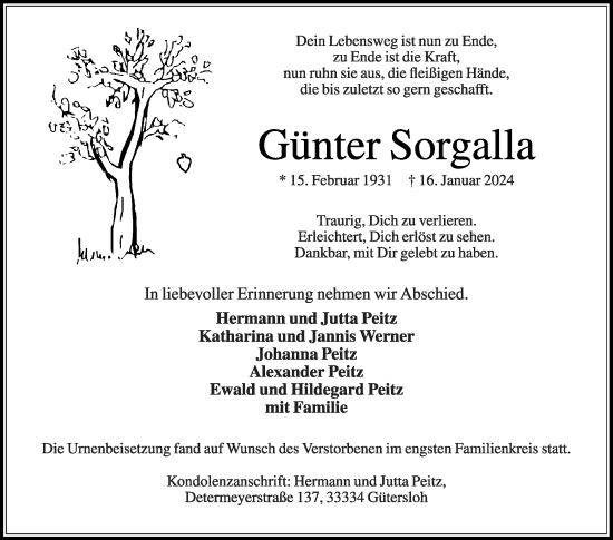 Traueranzeige von Günter Sorgalla von Die Glocke