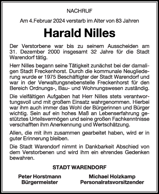 Traueranzeige von Harald Nilles von Die Glocke