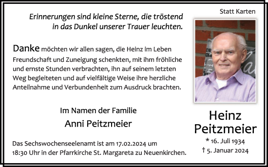 Traueranzeige von Heinz Peitzmeier von Die Glocke