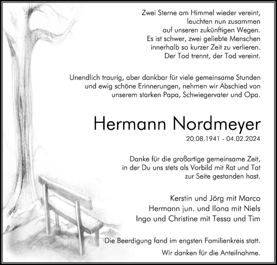 Traueranzeige von Hermann Nordmeyer von Die Glocke