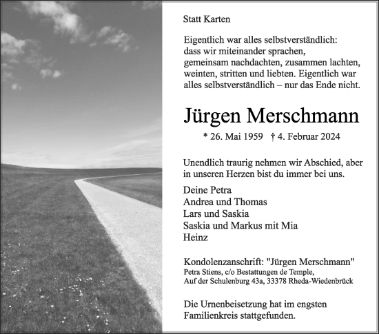 Traueranzeige von Jürgen Merschmann von Die Glocke
