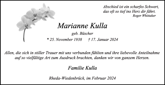 Traueranzeige von Marianne Kulla von Die Glocke