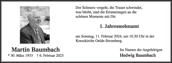 Traueranzeige von Martin Baumbach von Die Glocke