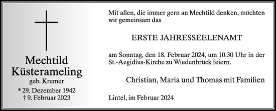 Traueranzeige von Mechtild Küsterameling von Die Glocke