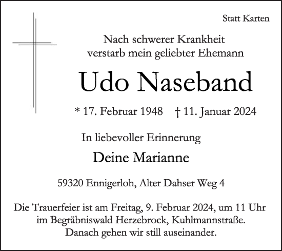 Traueranzeige von Udo Naseband von Die Glocke