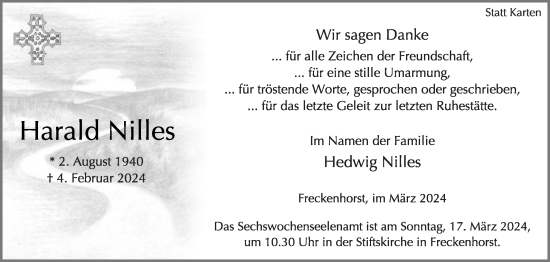 Traueranzeige von Harald Nilles von Die Glocke