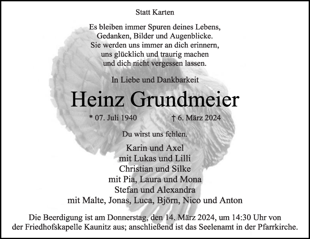  Traueranzeige für Heinz Grundmeier vom 09.03.2024 aus Die Glocke
