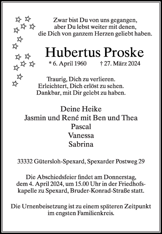 Traueranzeige von Hubertus Proske von Die Glocke