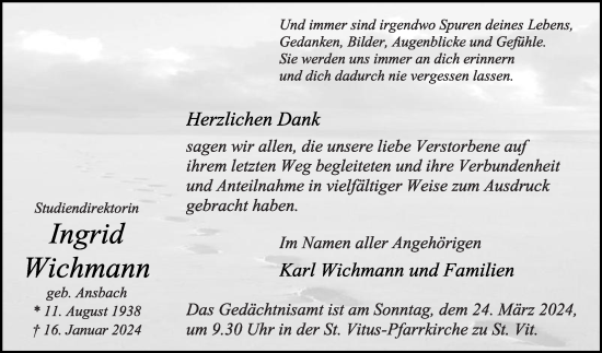 Traueranzeige von Ingrid Wichmann von Die Glocke