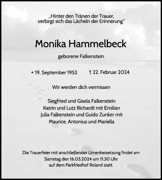 Traueranzeige von Monika Hammelbeck von Die Glocke