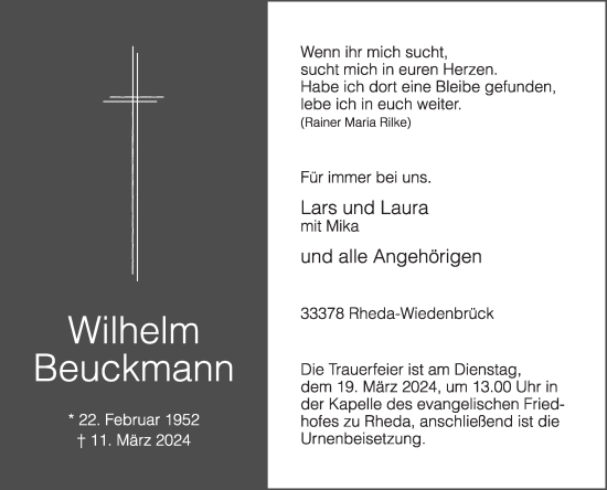 Traueranzeige von Wilhelm Beuckmann von Die Glocke