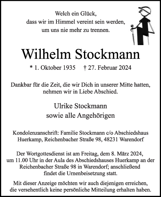 Traueranzeige von Wilhelm Stockmann von Die Glocke