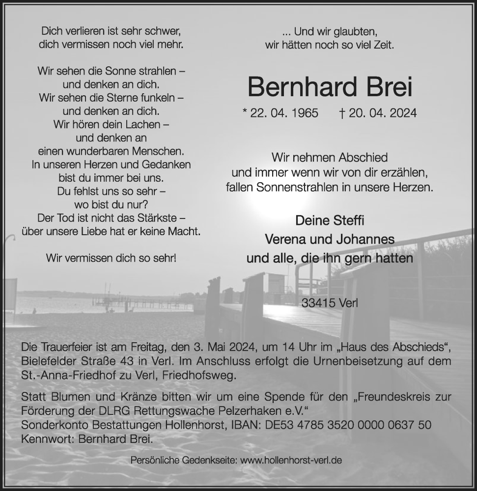  Traueranzeige für Bernhard Brei vom 24.04.2024 aus Die Glocke