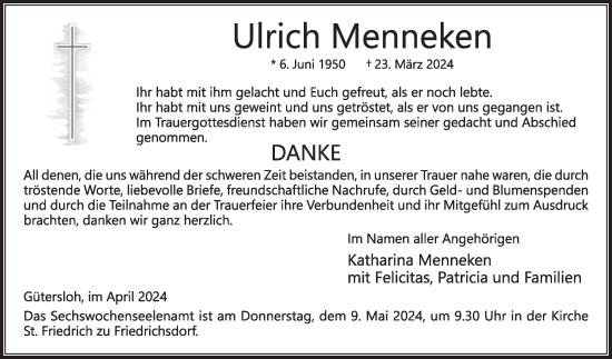 Traueranzeige von Ulrich Menneken von Die Glocke