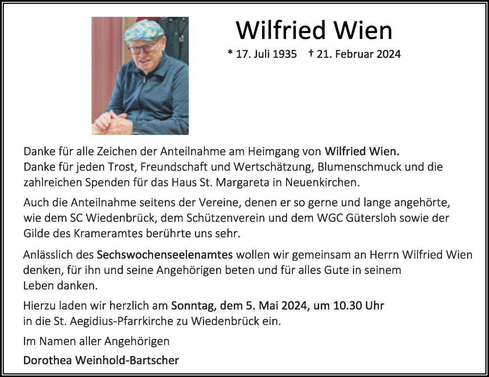  Traueranzeige für Wilfried Wien vom 27.04.2024 aus Die Glocke