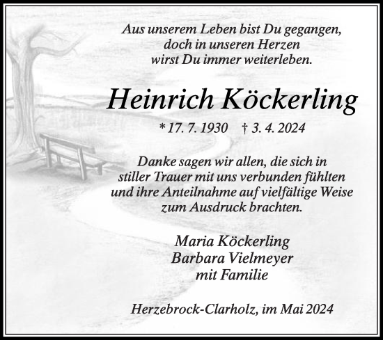 Traueranzeige von Heinrich Köckerling von Die Glocke