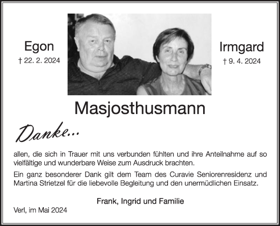 Traueranzeige von Irmgard Masjosthusmann von Die Glocke