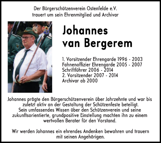 Traueranzeige von Johannes van Bergerem von Die Glocke