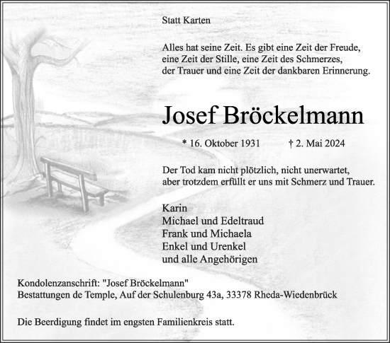 Traueranzeige von Josef Bröckelmann von Die Glocke