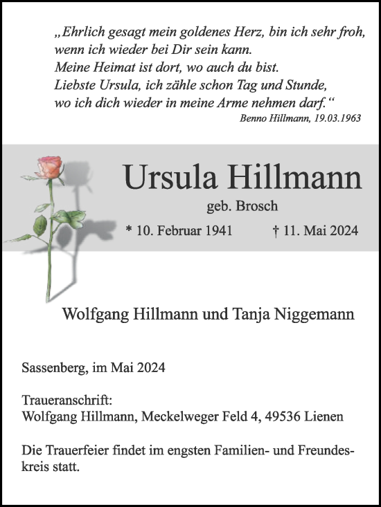 Traueranzeige von Ursula Hillmann von Die Glocke