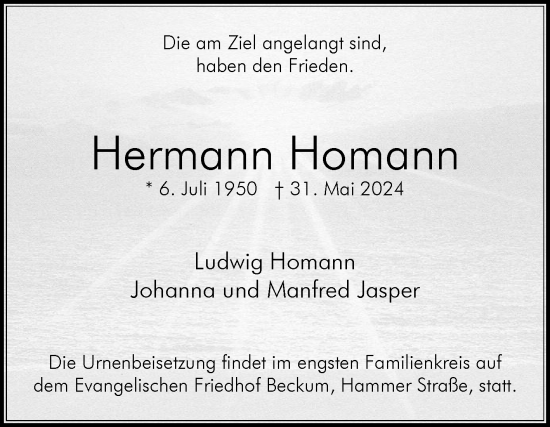 Traueranzeige von Hermann Homann von DIE GLOCKE