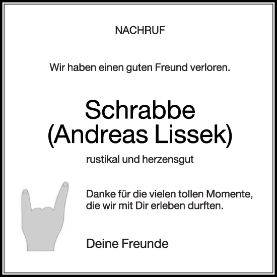 Traueranzeige von Andreas Lissek von Die Glocke