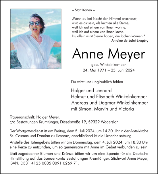 Traueranzeige von Anne Meyer von Die Glocke