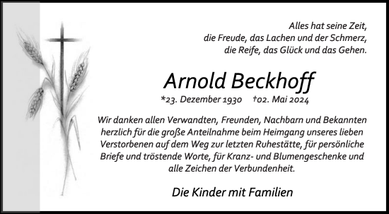 Traueranzeige von Arnold Beckhoff von Die Glocke