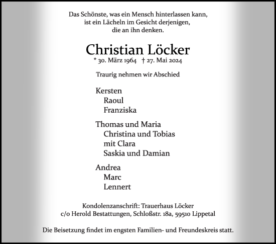 Traueranzeige von Christian Löcker von Die Glocke