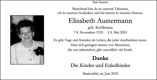 Traueranzeige von Elisabeth Austermann von Die Glocke