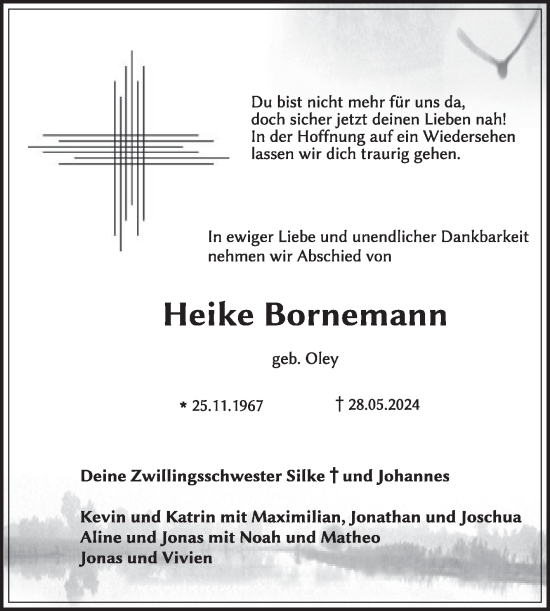 Traueranzeige von Heike Bornemann von Die Glocke